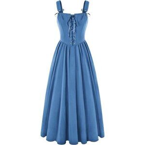 Womens Renaissance Dress Lace Up Light Blue